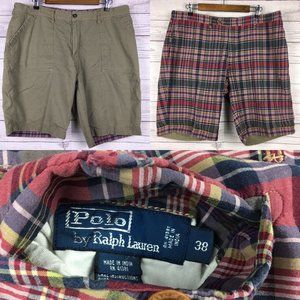 Polo Ralph Lauren Mens Shorts 38 Reversible 2 in 1 Green + Red Plaid Golf Casual